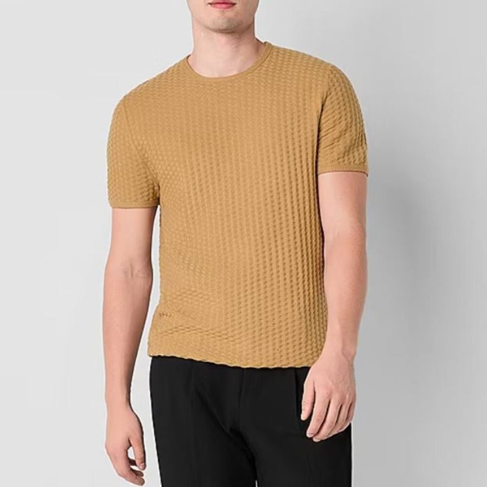 J. Ferrar Men's Crew Neck Short Sleeve Pullover Sweater Florence Brown Size XL
